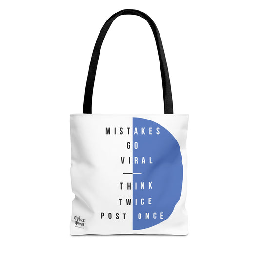 Inspirational Tote Bag – "Mistakes Go Viral, Think Twice, Post Once" – Perfect for Students and Creatives